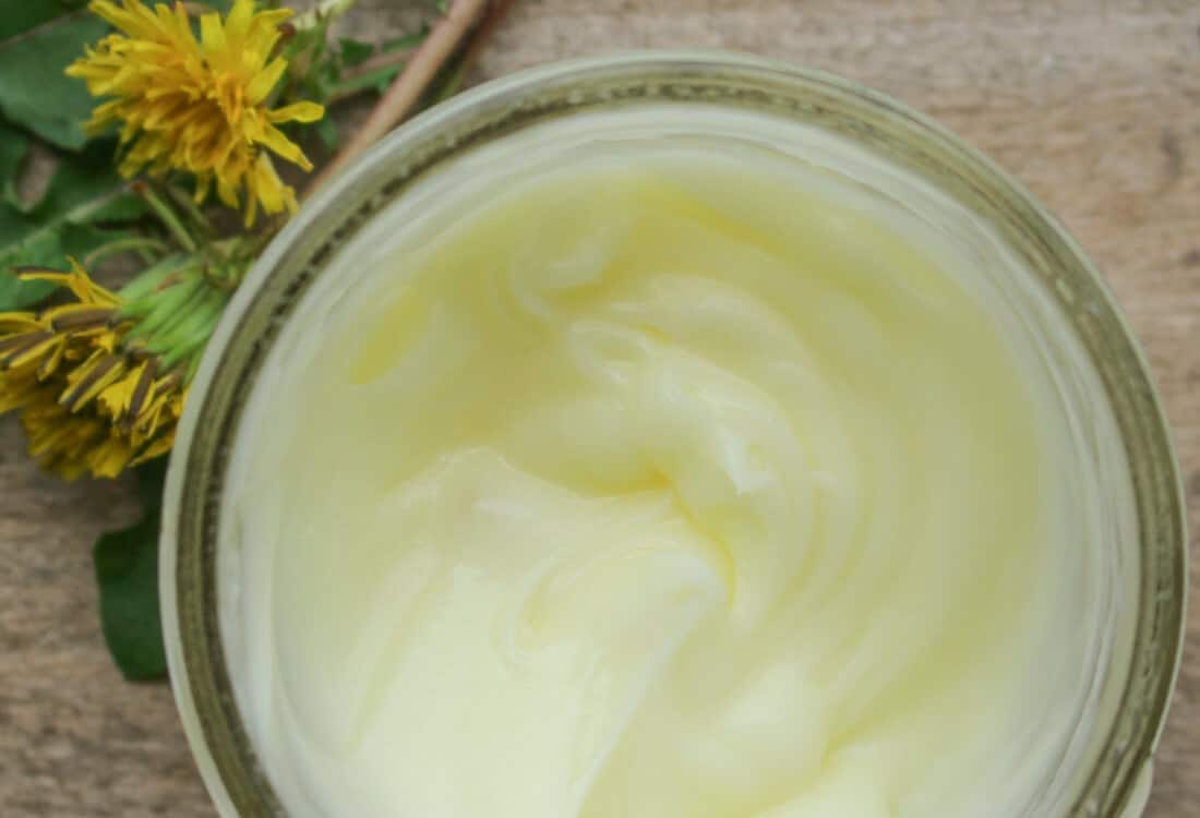 dandelion balm in a glass jar