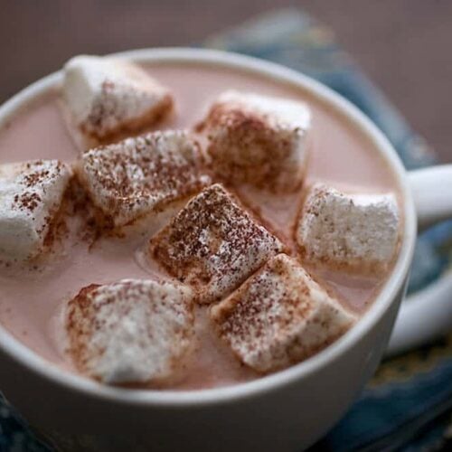 homemade marshmallows in a mug of hot chocolate