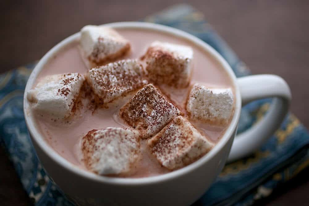 homemade marshmallows in a mug of hot chocolate
