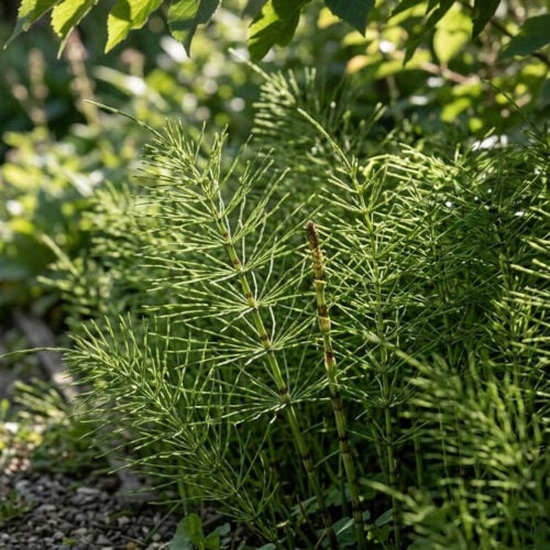 Horsetail - Equisetum arvensis on a path