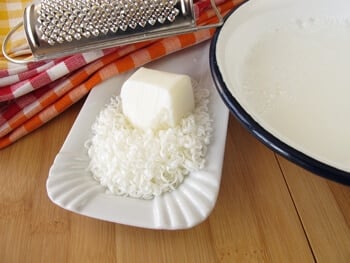 shaved bar soap in a dish